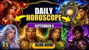Daily Horoscope September 4 with zodiac characters and large headline